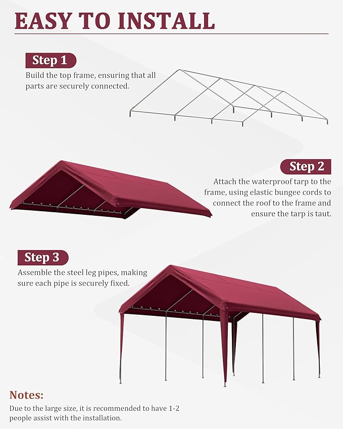 10 X 20 Ft Canopy Replacement Cover Heavy Duty Waterproof UV & Tear Resistant Car Tarp Canopy Tent Garage Top Shelter Oxford Cover with Ball Bungees (Frame is Not Included)