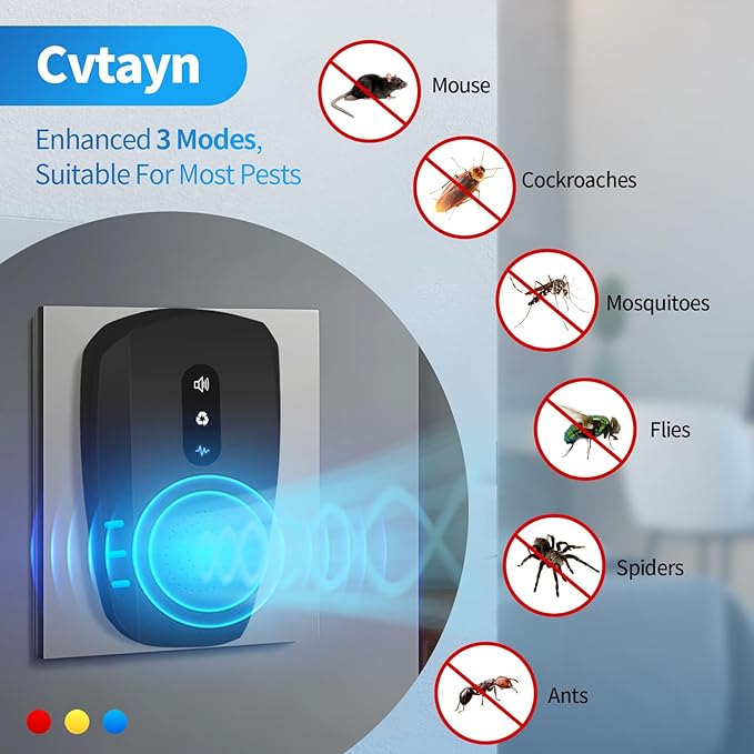 2025 Upgraded Ultrasonic Pest Repellent Indoor Insect Repeller, Pest Control, Repellent Roach, Mouse, Mosquito, Mice, Spider, Bugs, Ant, Rodent Repellent Ultrasonic Plug in, 3 Mode Switching, 6 Packs