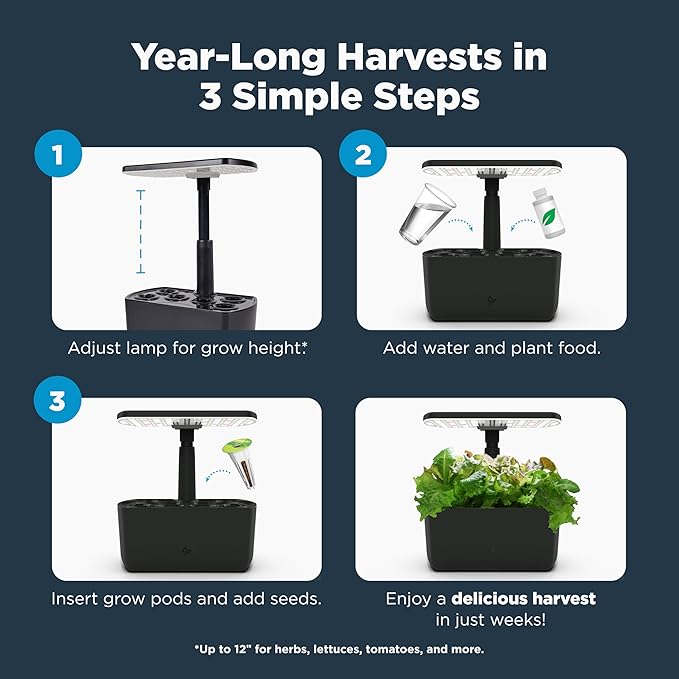 AeroGarden Harvest 2.0, Indoor Garden Hydroponic System with LED Grow Light, Holds up to 6 AeroGarden Pods, Black
