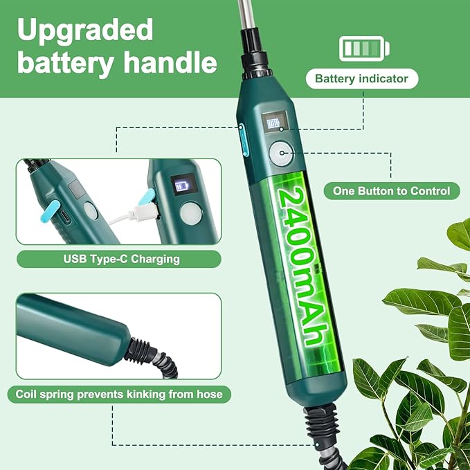 Battery Powered Garden Sprayer 1.35 Gallon, Electric Powered Sprayers, Weed Yard Lawn Sprayer with Battery Indicator, 3 Mist Nozzles, Retractable Wand & Adjustable Strap for Yard, Lawn, Garden