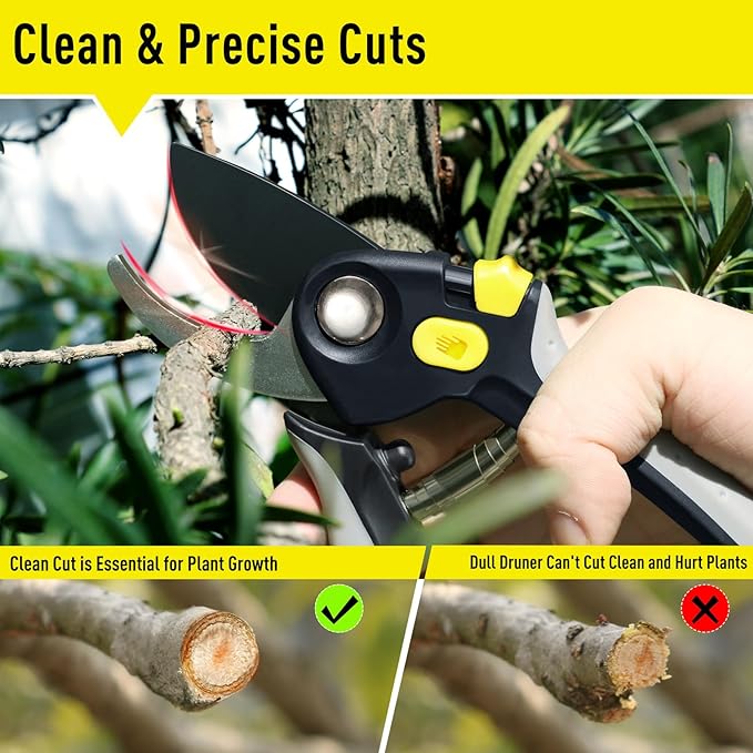 Jardineer 3PCS Pruning Shears Set for Gardening, Bypass Pruning Scissors & Anvil Pruners with SK5 Blades, Garden Clippers for Women Arthritic Hands