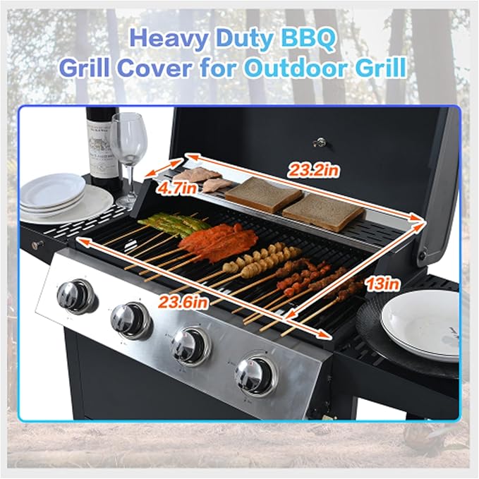 BBQ Grill, 4-Burner Stainless Steel BBQ Grill, 34,000 BTU with Shelves, Lid, Wheels, & Bottle Opener – Portable Outdoor Patio Grill for Backyard & Garden