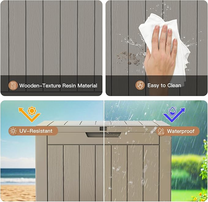 Outdoor Storage Box, 31 Gallon Waterproof Deck Box for Outdoor and Indoor, UV-Resistant Outside Storage with Lockable Lid for Patio, Pool, Garden Tools, Package Delivery, Grey