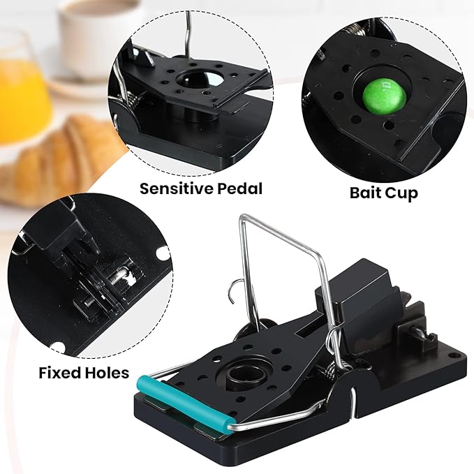 Qualirey 24 Pcs Plastic Mouse Rat Traps House Indoor Quick Effective Safe for Warehouse Garden Kitchen 3.86 x 1.81 x 2.17 Inch (Black,Blue)