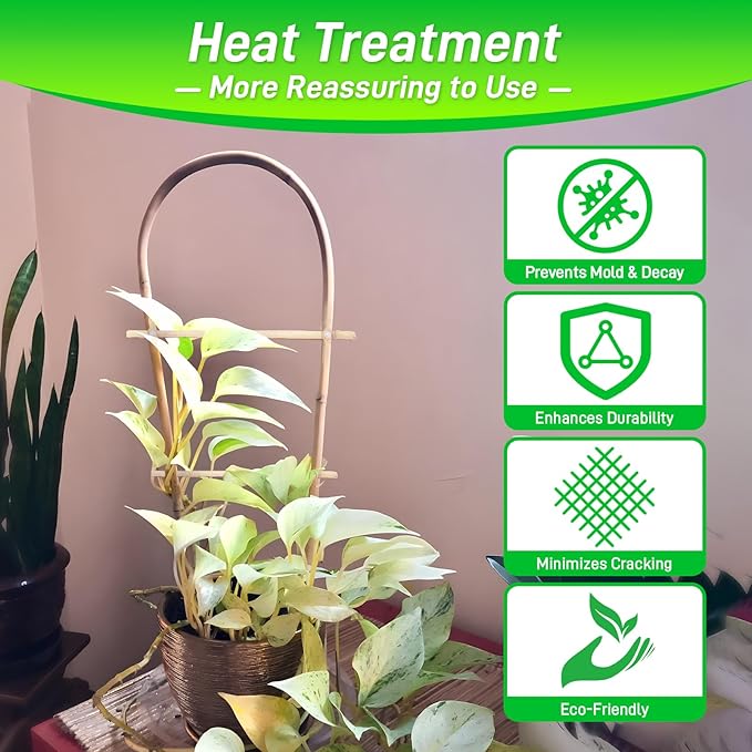 10 Pack 15.7“ U-Shape Bamboo Trellis for Climbing Plants, Natural Garden Trellis for Tomatoes, Cucumbers, Potted Plants, Vegetables Indoor Outdoor