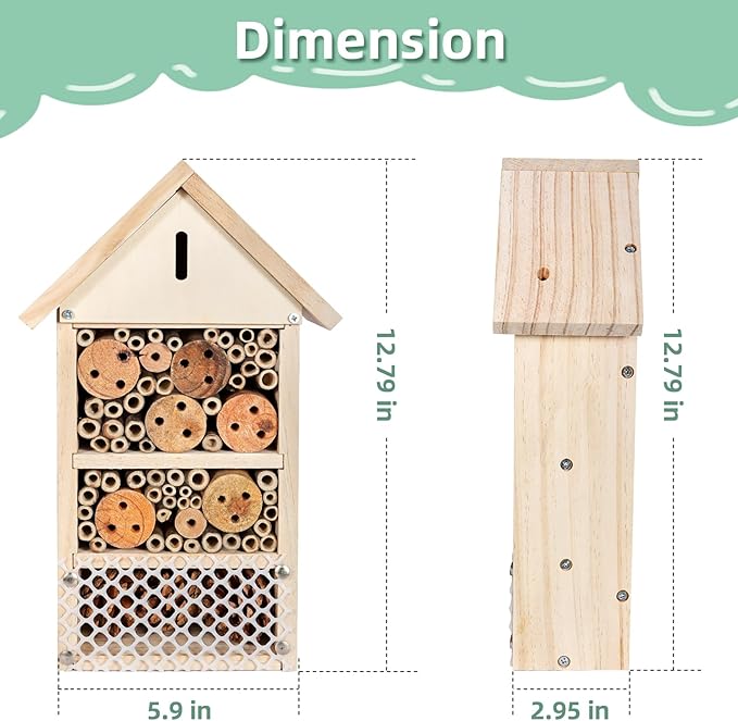 antiai DIY Wooden Insect Hotel Mason Bee Butterfly House,Insect Hotel, Outdoor Garden Decor Bamboo Habitat for Bee Butterfly Ladybugs Live,Educational Bee Hotel Kit for Parents & Teachers