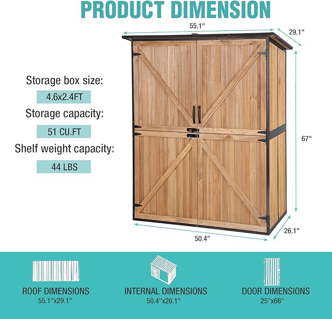 Sheds & Outdoor Storage,Large Garden Shed with Metal Frame Structure and Adjustable Shelves,Bike Storage Tool Cabinet Box for Backyard Garden Patio Lawn (Brown)