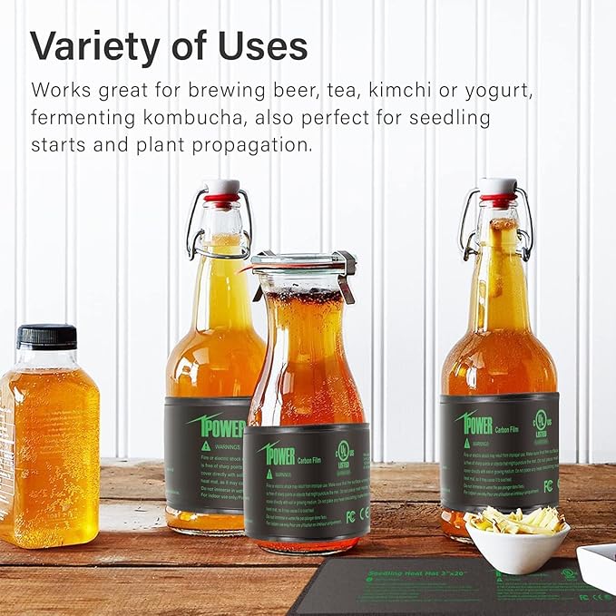 iPower Seeding Germination Starting Brewing Bear Durable Waterproof, Black, 3" x 20"Heat Mat