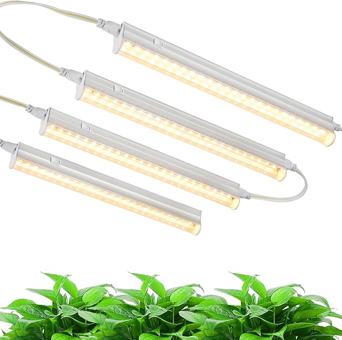1FT T5 4-Pack Grow Lights for Indoor Plants, 3000K Warm Full Spectrum LED , Plant Grow Lamps with Side Switch, Suitable for Greenhouse Seed Starting, Vegetables, Plug and Play, Easy Installation
