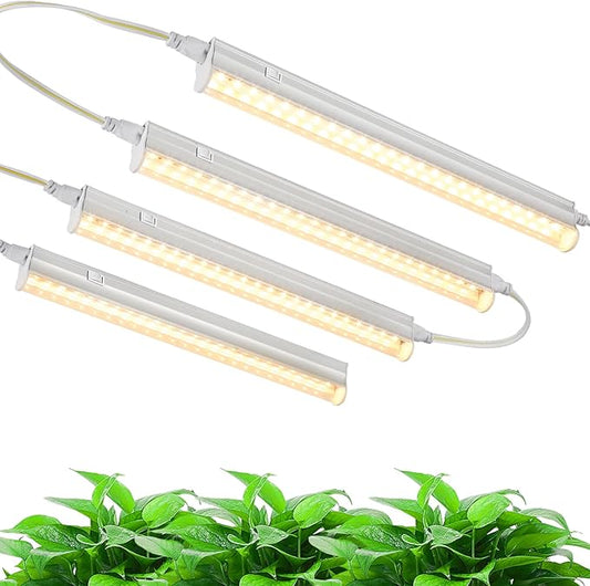 1FT T5 4-Pack Grow Lights for Indoor Plants, 3000K Warm Full Spectrum LED , Plant Grow Lamps with Side Switch, Suitable for Greenhouse Seed Starting, Vegetables, Plug and Play, Easy Installation