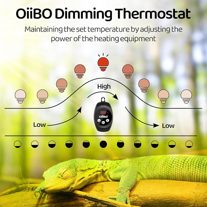 Oiibo Reptile Dimming Thermostat Heat Lamp Temperature Controller, Light Bulb Thermostat with Memory Function, Thermostat for Seed Germination & Heaters