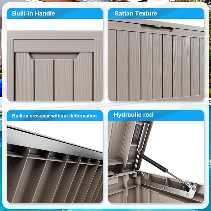 ROJIK Outdoor Storage Housing Deck Box - Waterproof Patio Furniture, Garden Tools, Cushions, Pool Accessories Storage Bench with Lockable Lid and Side Handles (Grey 180 Gal)