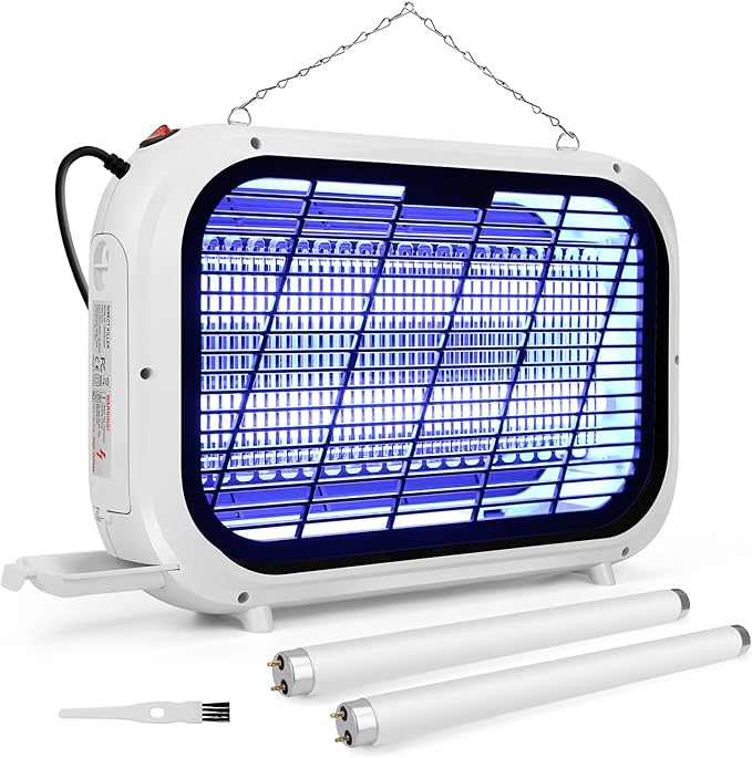 Original Bug Zapper Indoor, High-Voltage Dual Grid Mosquito Zapper, Powerful Electric Fruit Fly Mosquito Moth Gnat Trap Light, Flying Insect Killer Repellent and 2 Replacement Bulbs for Home Kitchen