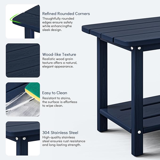 nevilywood Adirondack Square Side Table - 18.4" Large Panel HDPE Outdoor End Table - Weatherproof, Rustproof & Low Maintenance for Patio, Lawn, Pool, Indoor Use (Navy Blue)