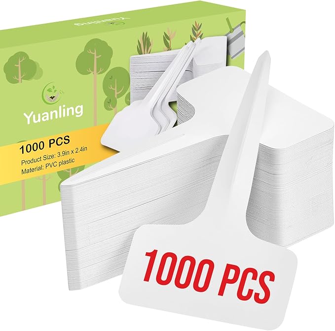 Plant Labels 1000 Pcs Yuanling T-Type Plastic Garden Tags Waterproof Plant Sign Stakes Nursery Garden Makers for Seedlings Flower Vegetables Herb Potted Belt Permanet Marker Pen (White)
