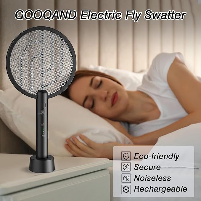 Bug Zapper Racket, 2 in 1 Fly Swatter USB Rechargeable, 4000V Electric Fly Zapper with 4 Layer Safety Mesh，Electric Racket for Kitchen, Home, Garden and Outdoors