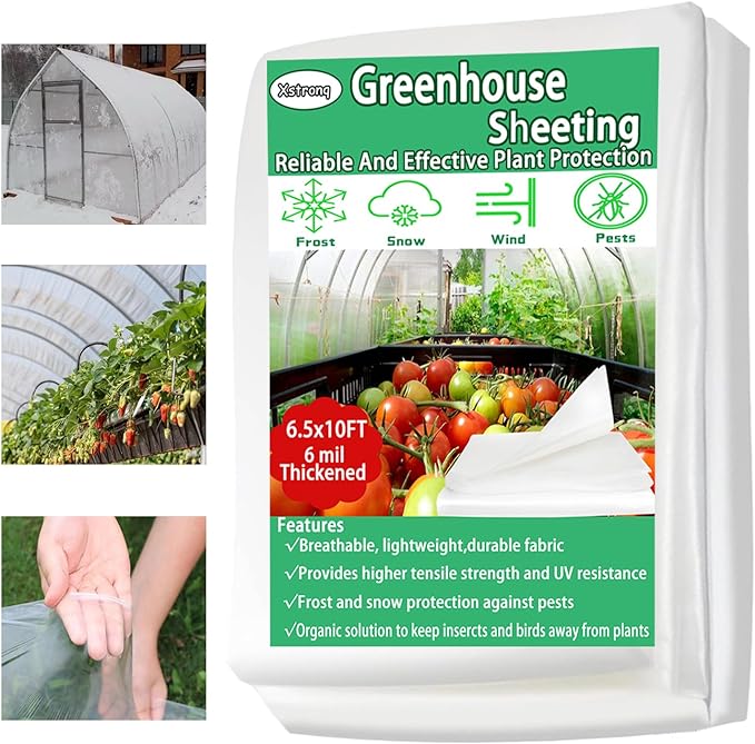 6.5FTx10FT Greenhouse Plastic Sheeting, 6 Mil Thick Clear Polyethylene Film, Waterproof Wind Frost Dust UV Resistant Green House Plastic Covering for Outdoor Plant, Garden, (6.5ft x 10ft)