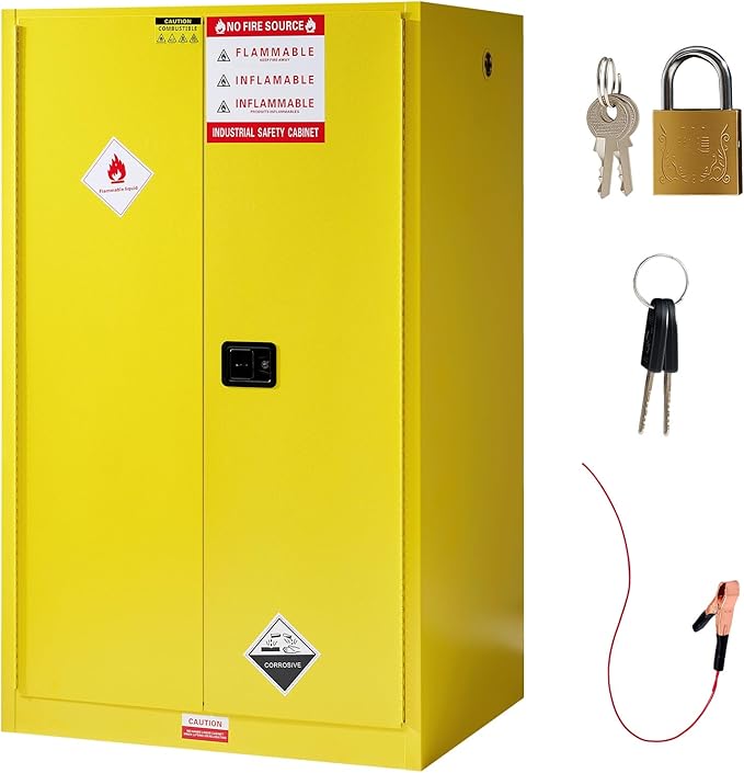 SPECRAFT 100 Gal Flammable Safety Cabinet, 70x43x34 Inch, Cold-Rolled Steel, Adjustable Shelves, OSHA & CE Certified for Industrial, Commercial, Laboratory, and Institutional Use, Yellow
