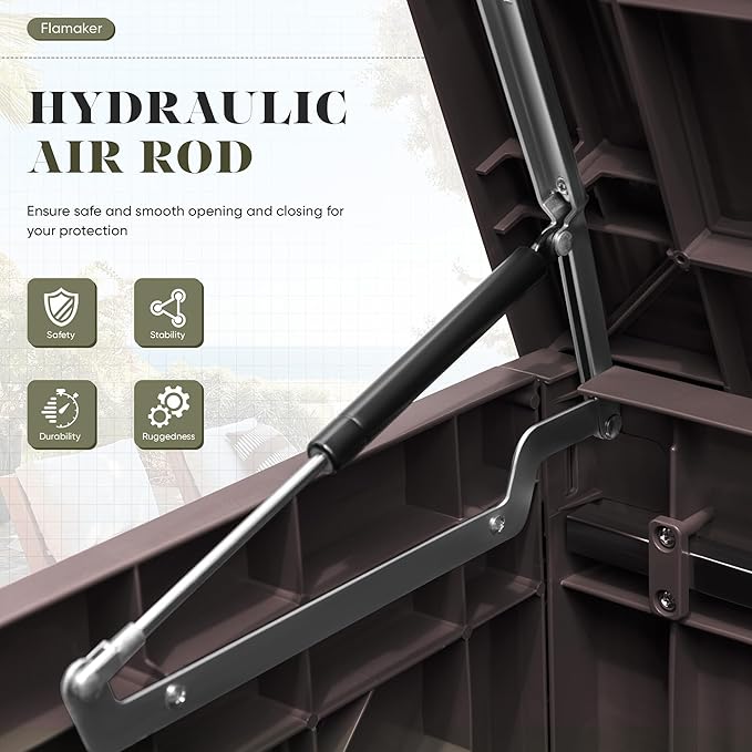 Flamaker Resin Deck Box 120 Gallon Waterproof Large Outdoor Indoor Storage Box Imitation Wood Resin for Patio Furniture Garden Tools and Pool (Deep Brown)