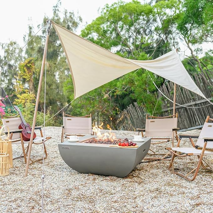 Westport Concrete Fire Pit 34" x 34" Outdoor Patio Firepit Includes Lava Rocks Modern Fire Pits & Outdoor Fireplaces for Garden, Deck, Indoor & Outdoor Heating