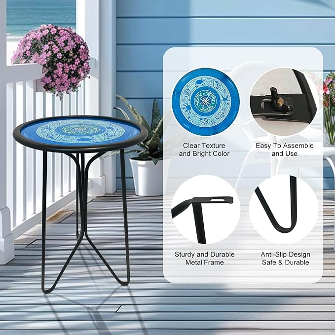 LIFFY Outdoor Side Tables, 12" Weather Resistant Small Balcony Table Patio Side Table, Indoor Small Round Home Decorative End Table, Plant Stands Table Outside, for Pool Beach Yard Balcony Garden