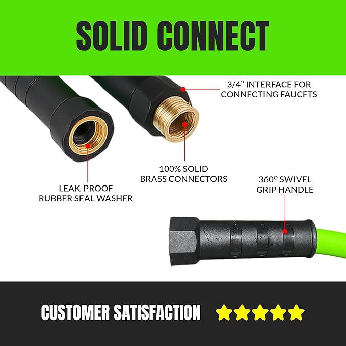 100ft Garden Hose – 5/8 in Lightweight PVC, Flexible, UV-Resistant, Kink-Resistant, 500 PSI Burst Strength, Brass Fittings, Weatherproof Hose for Lawn, Garden, Car Wash, Outdoor Use