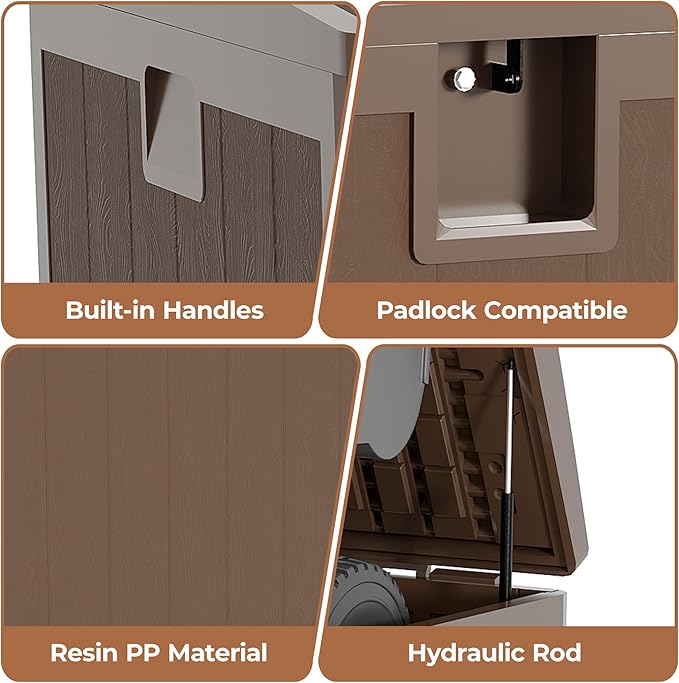 130Gallon Brown Resin Deck Box, Outdoor Storage Box Waterproof Lockable, Patio Deck Box For Package Delivery, Outside Storage Box Container for Furniture Cushions, Garden Tools, Pool Accessories