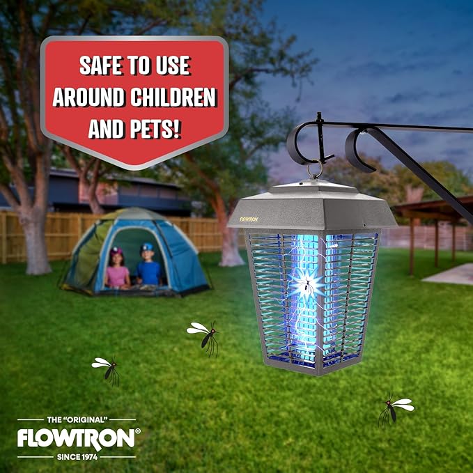 Flowtron Bug Zapper, 1-1/2 Acre of Outdoor Coverage with Powerful 80W Bulb & 5600V Instant Killing Grid, Electric Insect, Fly & Mosquito Zapper, Made in The USA, UL Certified - Grey Color