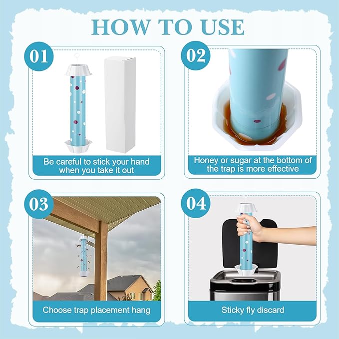 12 Pcs Sticky Fly Trap Fly Stick Indoor Outdoor Long Lasting Adhesive Fly Catcher with Hanging Hook for Wasps Gnats Bugs Insects Moths Fruit Flies Mosquitoes Spiders Fleas (White, Blue, Red)