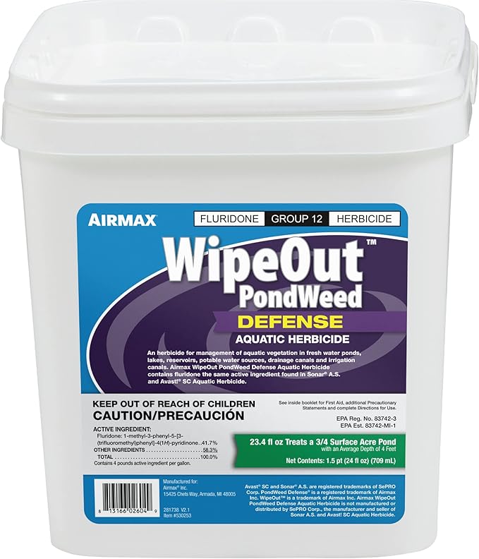 Airmax Wipeout Pond Weed Defense, Herbicide & Aquatic Weed Control, Controls Duckweed & Other Unwanted Submerged & Floating Vegetation, Easy-to-Use & Long Lasting, All-Season Treatment - 24 Ounce