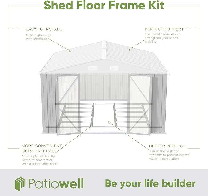Patiowell 10 x 10 FT Outdoor Storage Shed with Floor Frame, Metal Yard Shed with Design of Lockable Doors, Utility and Tool Storage for Garden, Patio, Backyard, Outside use, Gray