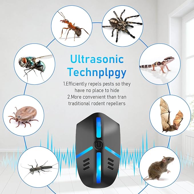 2025 Upgraded Ultrasonic Repeller Indoor Insect Repeller 6 Pack, for Roach, Mice, Spiders, Mouse, Rodent Repellent Electronic Plug-in, Pest Control, 2 Mode Switching Large Area Coverage (6)