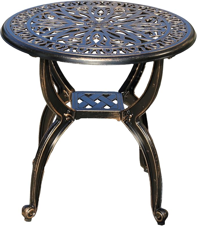 KAILI Outdoor Cast Aluminum Side Table Patio Side Table Backyard, Pool, Indoor, Easy Maintenance and Weather Resistant Coffee Table Porch Table Bistro Table (18.5round-Bronzed)