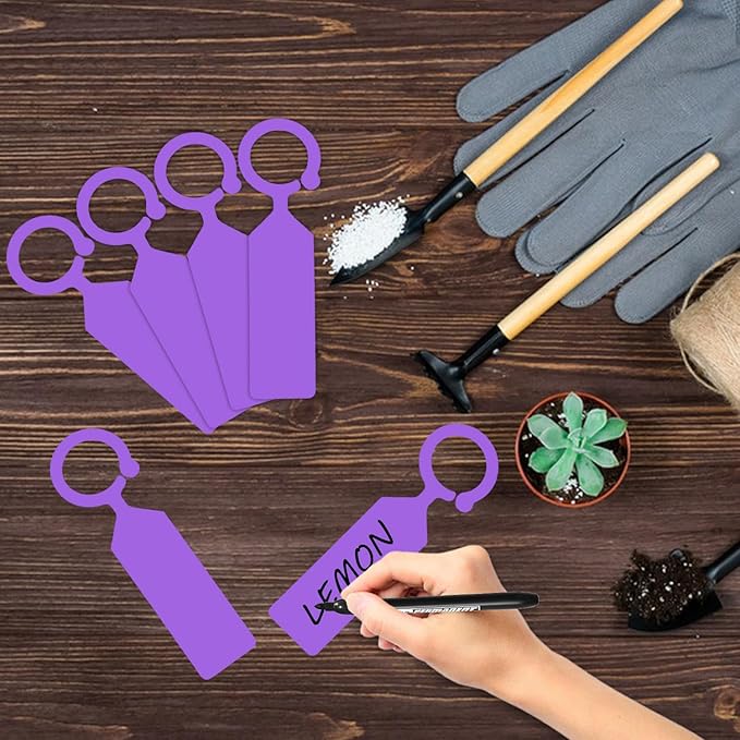 Plant Labels Yuanling 100Pcs Plastic Waterproof Plant Tree Tags Nursery Garden Markers for Indoor Outdoor Gardening Plants Vegetables Flowers Potted (Purple Color with 1 Marker Pen)