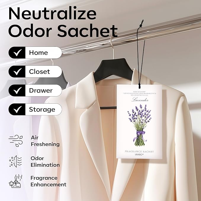 MYARO 12 Packs Lavender Scented Sachets Air Freshener for Drawer and Closet, Long-Lasting Sachets Bags Drawer deodorizers Fresh Scents, Home Fragrance for Lover
