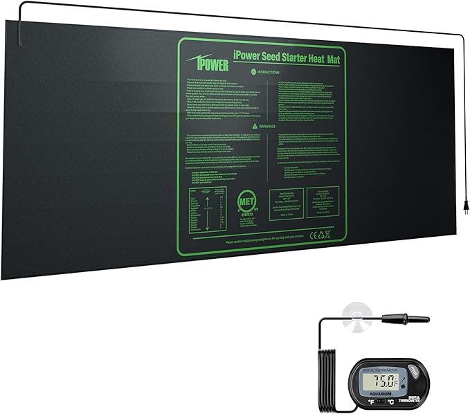 iPower 48" x 20" Durable Waterproof Seeding Heat Mat with Digital Thermometer for Providing Reliable Warmth for Indoor Hydroponic Plant Germination