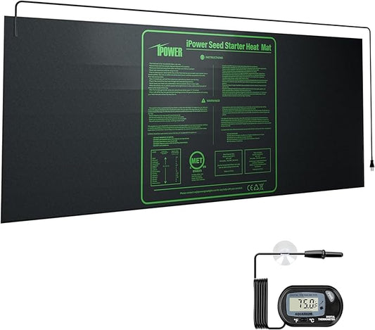 iPower 48" x 20" Durable Waterproof Seeding Heat Mat with Digital Thermometer for Providing Reliable Warmth for Indoor Hydroponic Plant Germination
