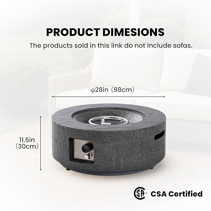 Propane Fire Pit Table, 28 in Round Outdoor Propane Gas Fire Pits, 40000 BTU Firepit for Outside Patio with Rain Cover, Lava Rocks for Backyard & Deck, Dark Grey