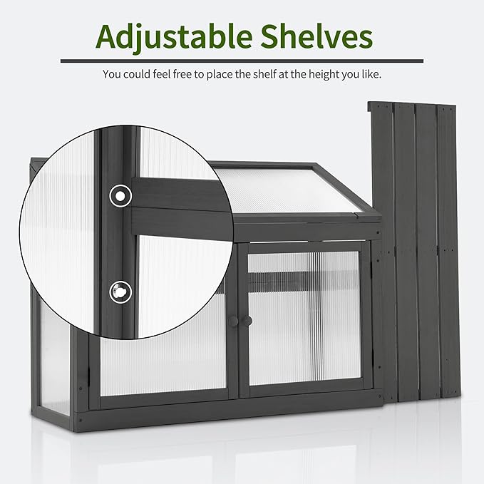 MCombo 2-Tier Wooden Cold Frame Garden Greenhouse Raised Flower Planter Shelf Bed Protection 6057-0160 (Dark Grey)