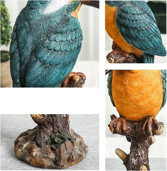 Resin Parrot on Stump Statue Beak Parrot Figurines Lifelike Tropical Bird Sculptures for Patio Lawn Yard Home Desktop Decoration - Green