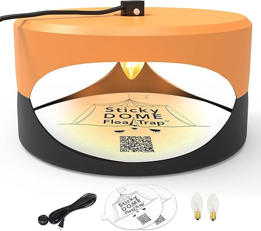 ASPECTEK Sticky Dome Flea Trap, Odorless Glue Trap with 2 Sticky Discs, Effective Bed Bug Killer and Flea and Tick Treatment, Indoor Insect Trap for Bugs, 1 Pack in Orange and Dark Gray