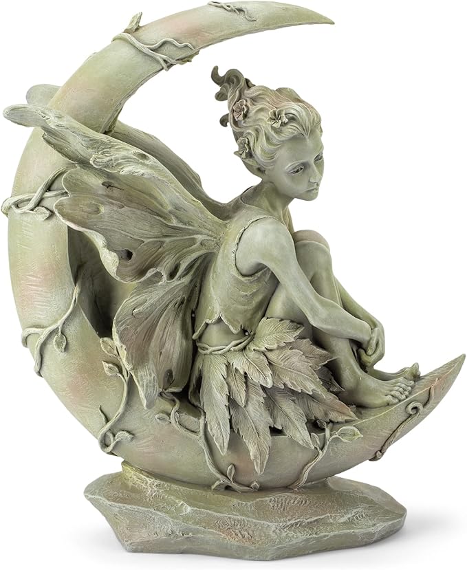 Napco Imports Resin Stone Fairy Moon Statue with Bronze Finish 14102