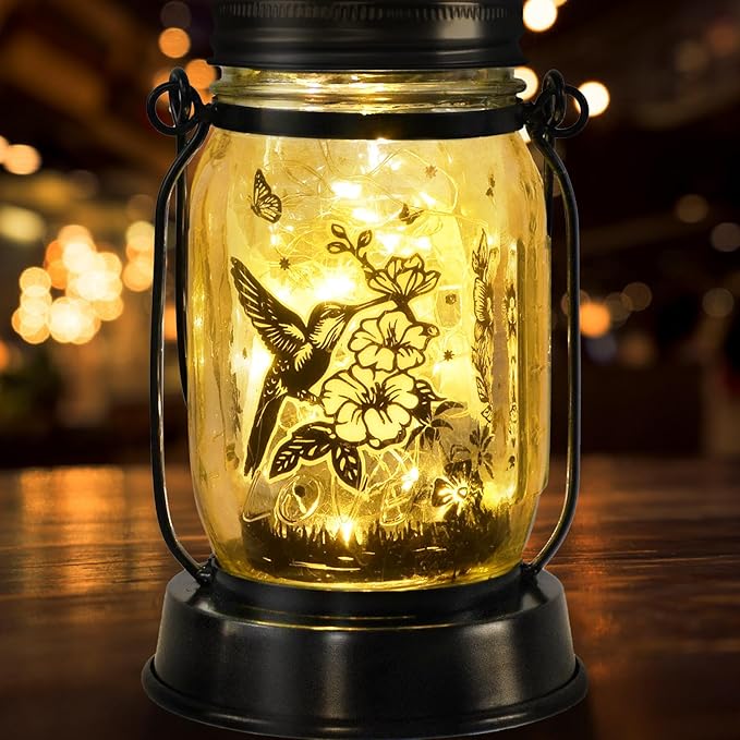 Hummingbird Solar Lantern Outdoor Garden Decor, Gifts for Women Mom Gradma Birthday Gifts, Hanging Solar Light Lawn Ornaments Home Decoration Outside for Yard, Patio,Backyard,Porch, Pathway Torch