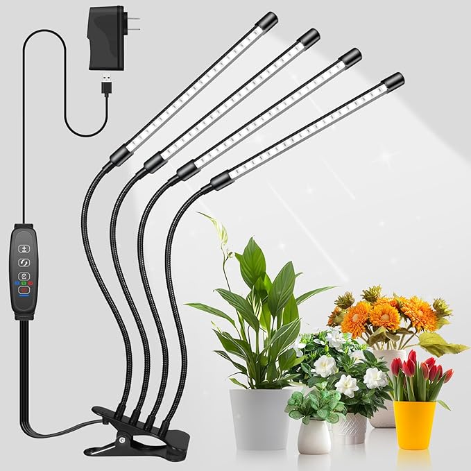 Shyineyou Grow Lights for Indoor Plants, 80LEDs Clip Plant Lights for Indoor Growing, Full Spectrum LED Plant Growing Lamps with Flexible Gooseneck 3 9 12Hrs Timer, 9 Dimmable Levels