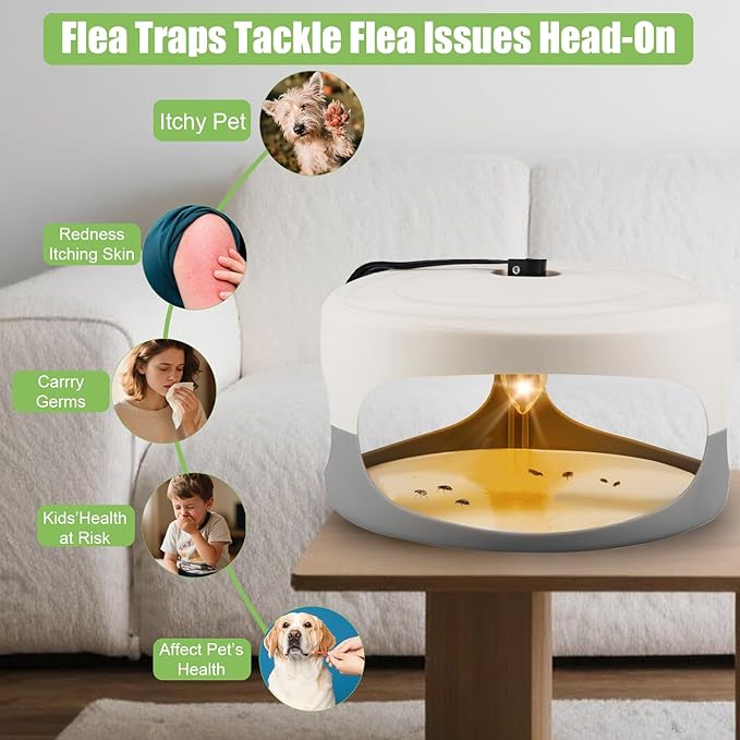 2Pack Flea Traps for Inside Your Home with 6 Sticky Disc & 6 Bulbs & 2 Electric Wires, Flea Killer Indoor Bed Bug Trap Pest Control, Friendly to Pets & Kids