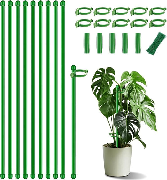 Plant Stakes 17 inch 10Pcs SupKing Support Stick Orchid Stakes with Clips Garden Plant Poles Extended to 3/4/5ft for Indoor Outdoor Potted Tomato Rose Amaryllis Vegetables Monstera Comes with 20 Ties