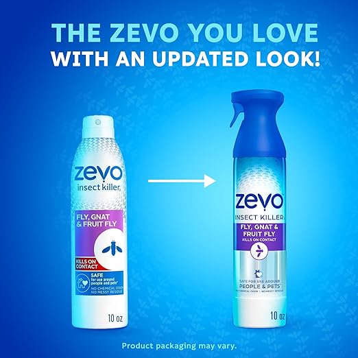 Zevo Flying Insect Killer Spray - Bug Spray for Home Use - Versatile Gnat, Mosquito, Fruit Fly Killer & More - with Rosemary & Cornmint Oil - for Indoor & Outdoor Use (2 Bottles)
