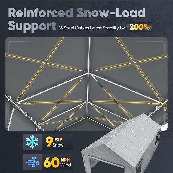 Quictent Heavy Duty 13x25 ft Carports with Side Zipper Doors & Snowproof Steel Cables & Ventilated Windows, Waterproof Storage Shelter for Car, Boat, RV, Outdoor Equipment, Gray