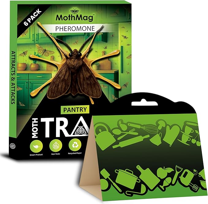 MothMag Pantry Moth Traps with Pheromones – 6 Pack, Non-Toxic Insect Killer for Kitchen, Cupboards, and Food Storage – Indoor Pantry Moth Glue Traps How to Get Rid of Pantry Moths