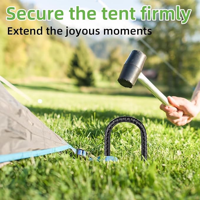 Black Trampoline Stakes Anchors High Wind 12inx6mm Galvanized U Hook 6pcs Rebar Stakes – Heavy Duty Ground Anchors for Trampoline,Yard & Inflatable,Landscape Metal Stakes for Outdoor Decorations